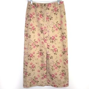 Eddie Bauer Long Floral Khaki Denim Jean Skirt Women's Size 8 NWOT